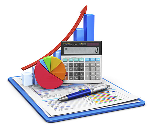 An image of a financial report, calculator and graphs showing an upturn in business, to accompany this short article about marketing